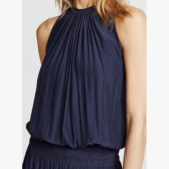 Ramy Brook | US L | Paris Sleeveless High-Neck Drop-Waist Mini Dress | Navy - Picture 1 of 9
